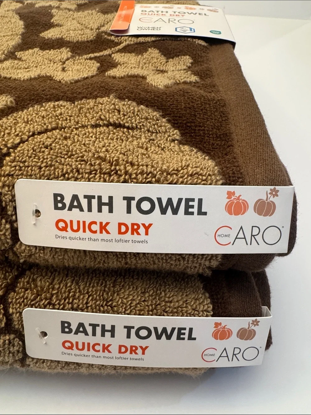 4pc CARO HOME Brown Pumpkin Pattern Bath Towel Set - Fall